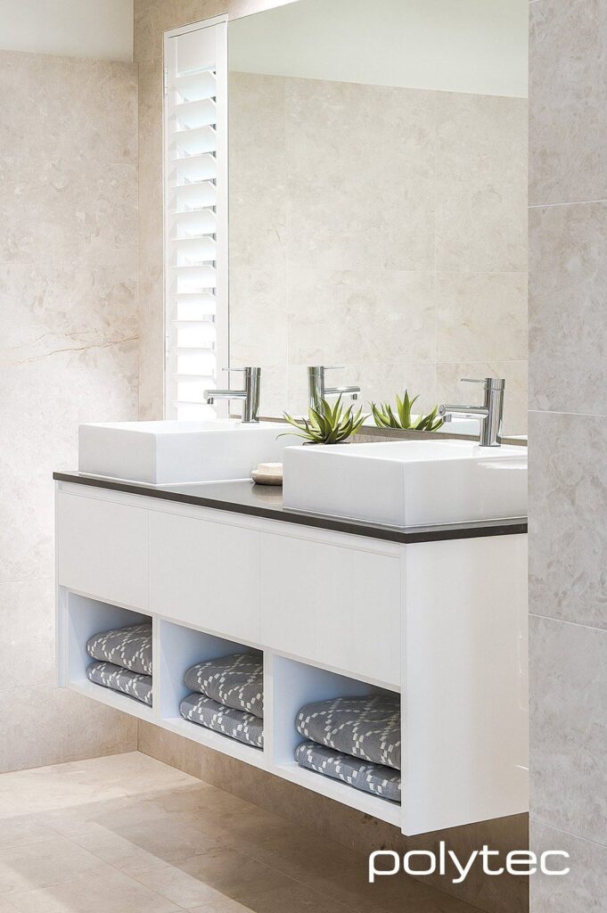 White Polytec bathroom cabinetry from Luma.Shop